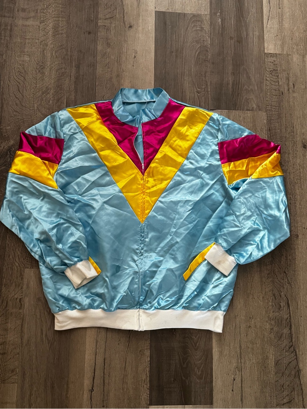Light Blue Retro Colorblock Windbreaker Jacket - Yellow & Magenta Accents